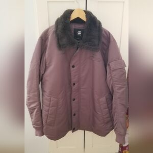 G-Star Mauve Bomber Jacket with Moss Faux Fur Collar, Large